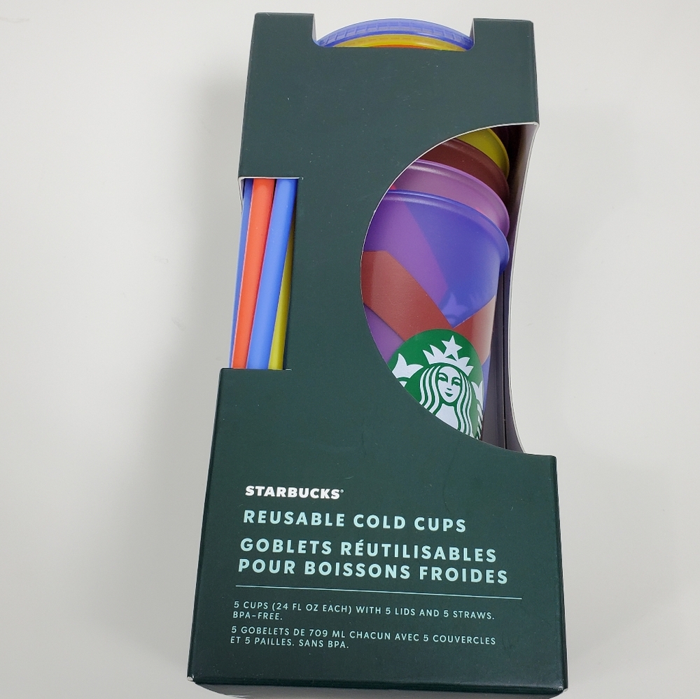 New Set of Reusable rare Starbucks venti 24 ounce  cold cup set - Picture 2 of 11